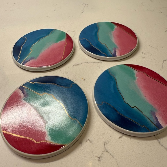 Colorful Abstract Coasters Set NWOT Jill Ally - Picture 3 of 5